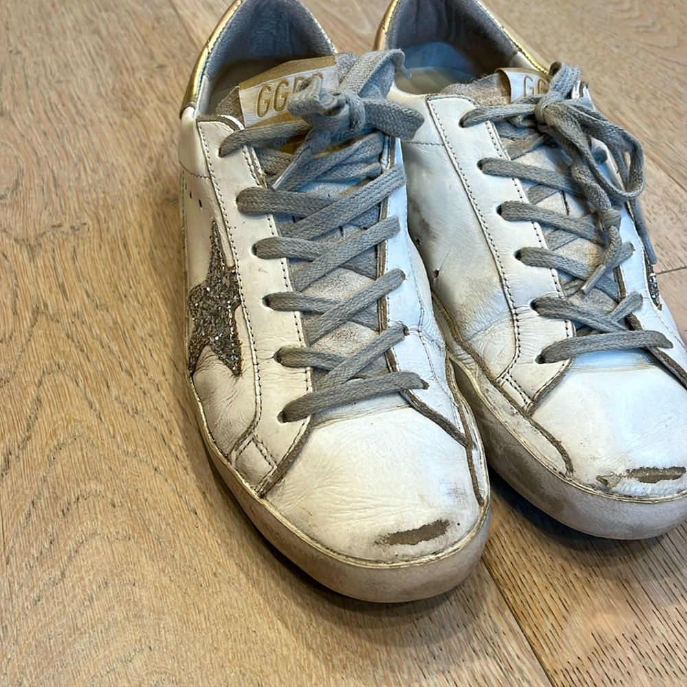 Authentic Golden Goose Superstar 38 white leather, gold, silver glitter star